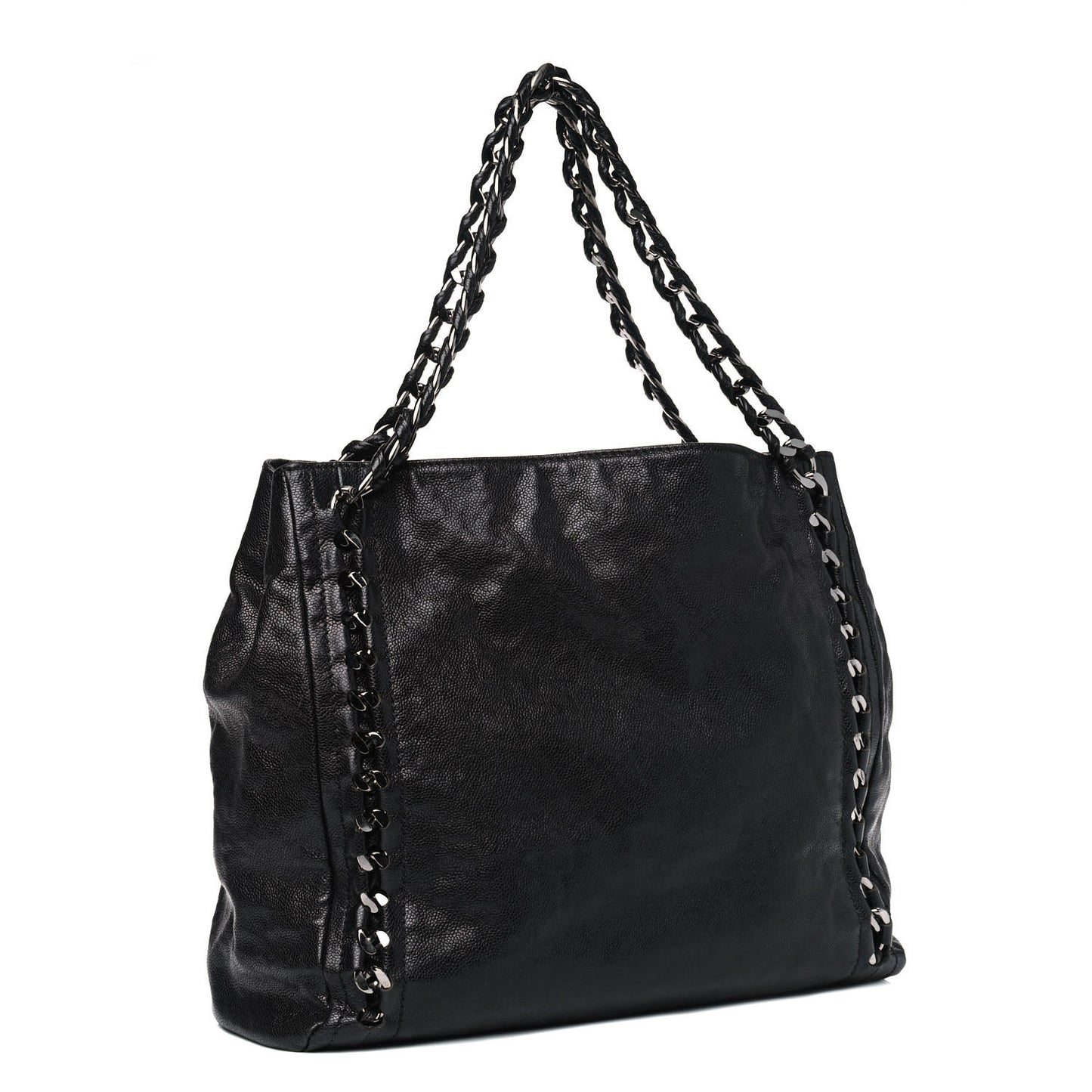 Glazed Caviar Modern Chain Tote Black