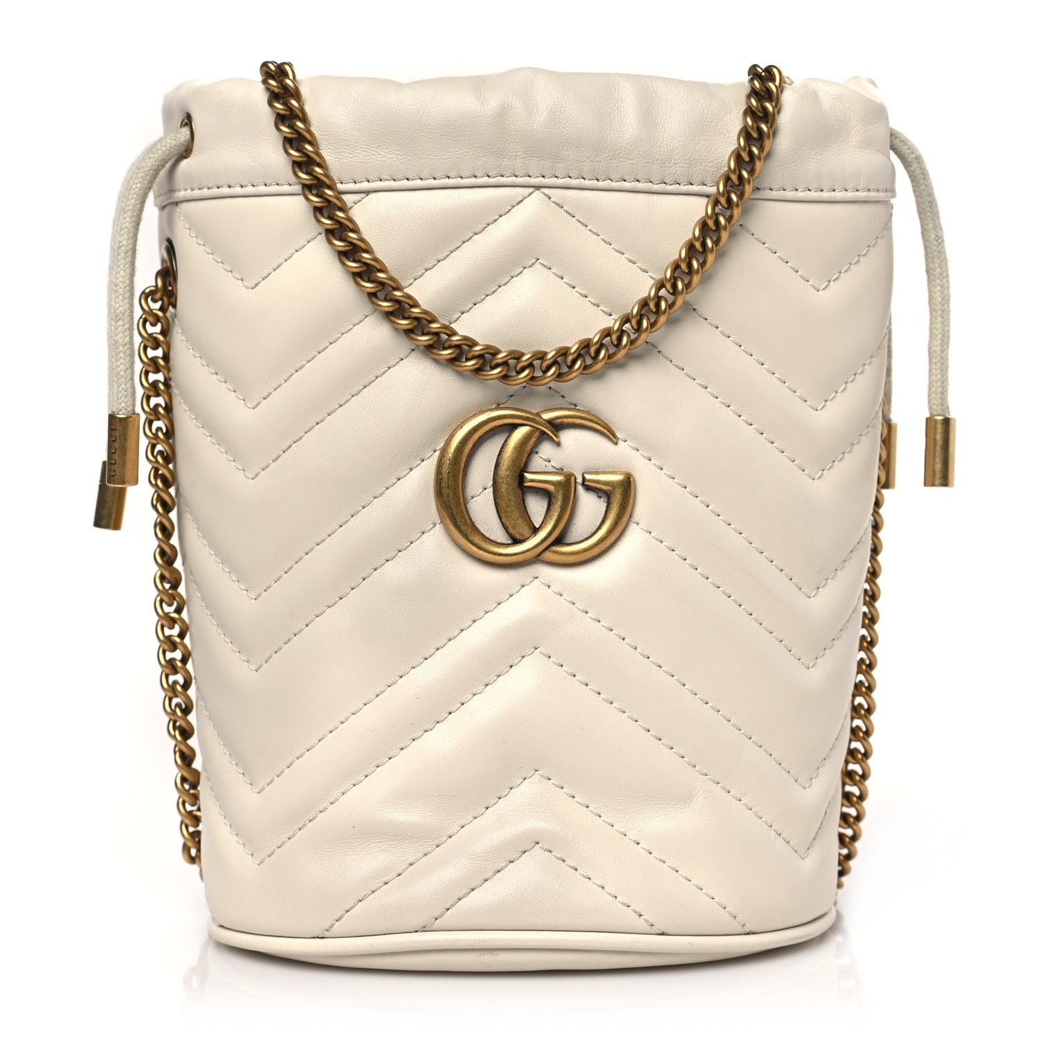 Gucci Calfskin Matelasse Mini GG Marmont 2.0 Bucket Bag White 1 of 9