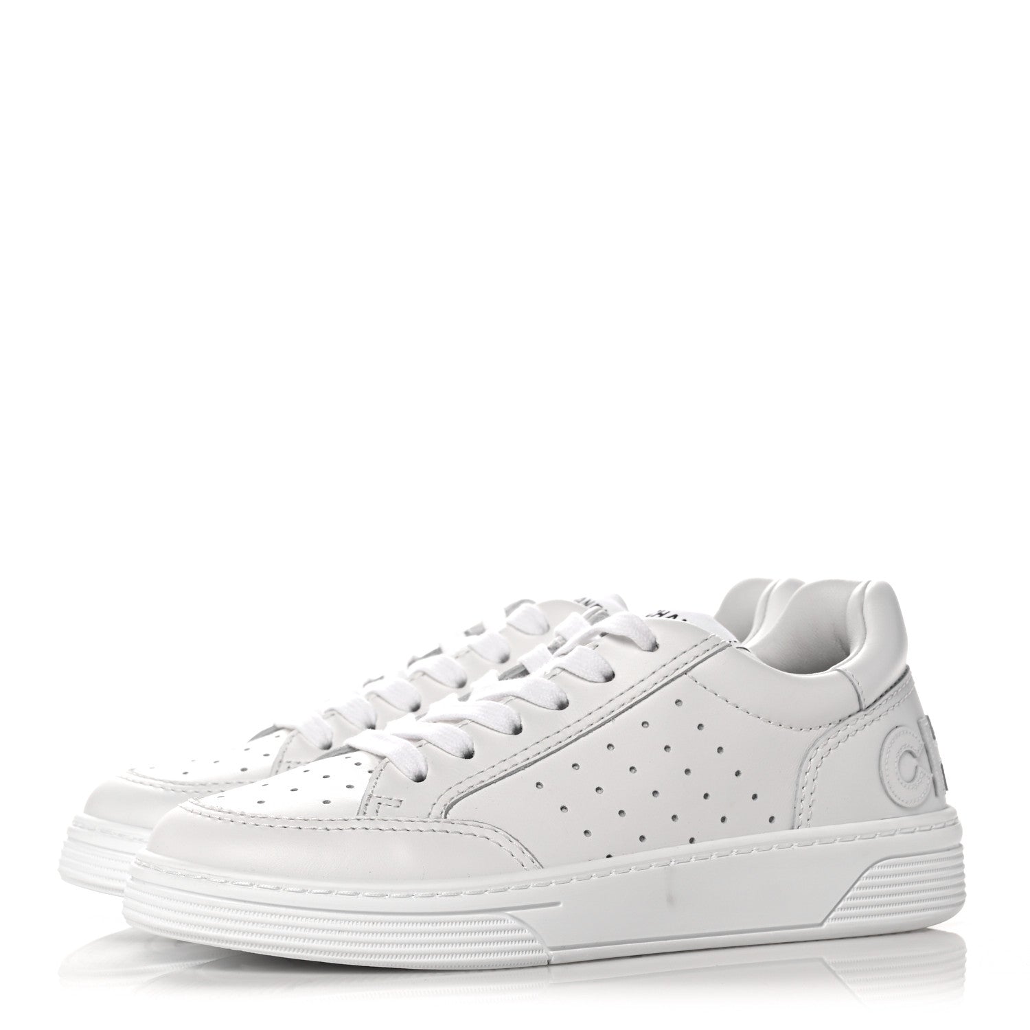 Chanel Grained Calfskin Fabric Womens Logo Sneakers 37 White 3 of 11