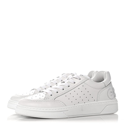 Chanel Grained Calfskin Fabric Womens Logo Sneakers 37 White 3 of 11