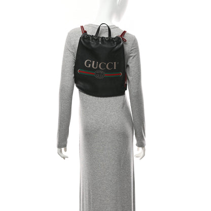 Gucci Calfskin Logo Drawstring Backpack Black 2 of 11