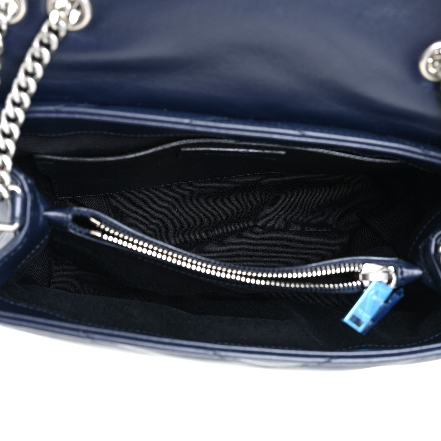 Saint Laurent Calfskin Y Quilted Monogram Small Loulou Chain Satchel Deep Marine 6 of 16