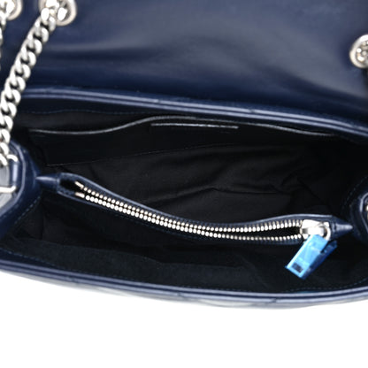 Saint Laurent Calfskin Y Quilted Monogram Small Loulou Chain Satchel Deep Marine 6 of 16