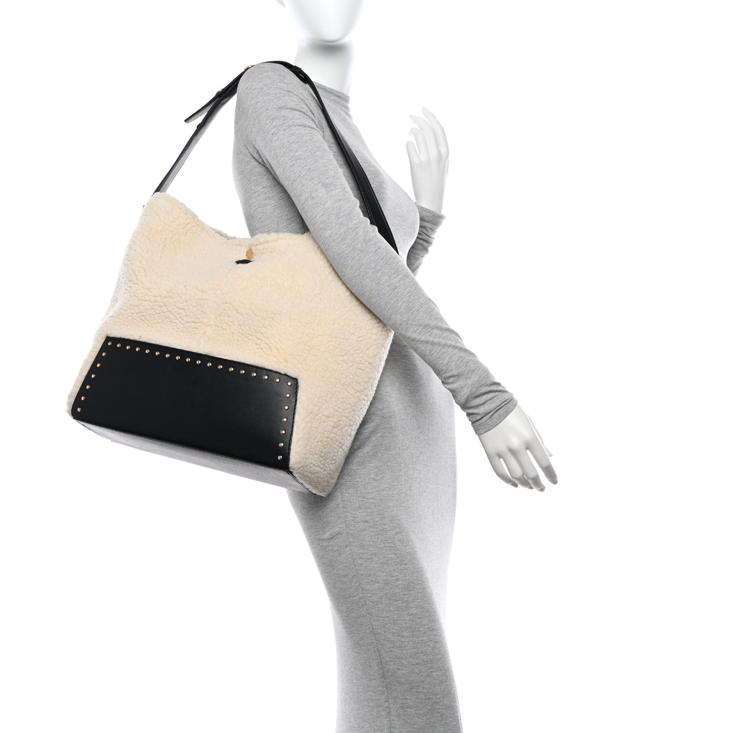 Stella McCartney Eco Alter Nappa Shearling Popper Bucket Bag Black White 2 of 10