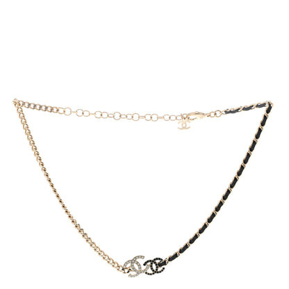 Chanel Metal Calfskin Crystal Double CC Short Necklace Black Gold 3 of 7