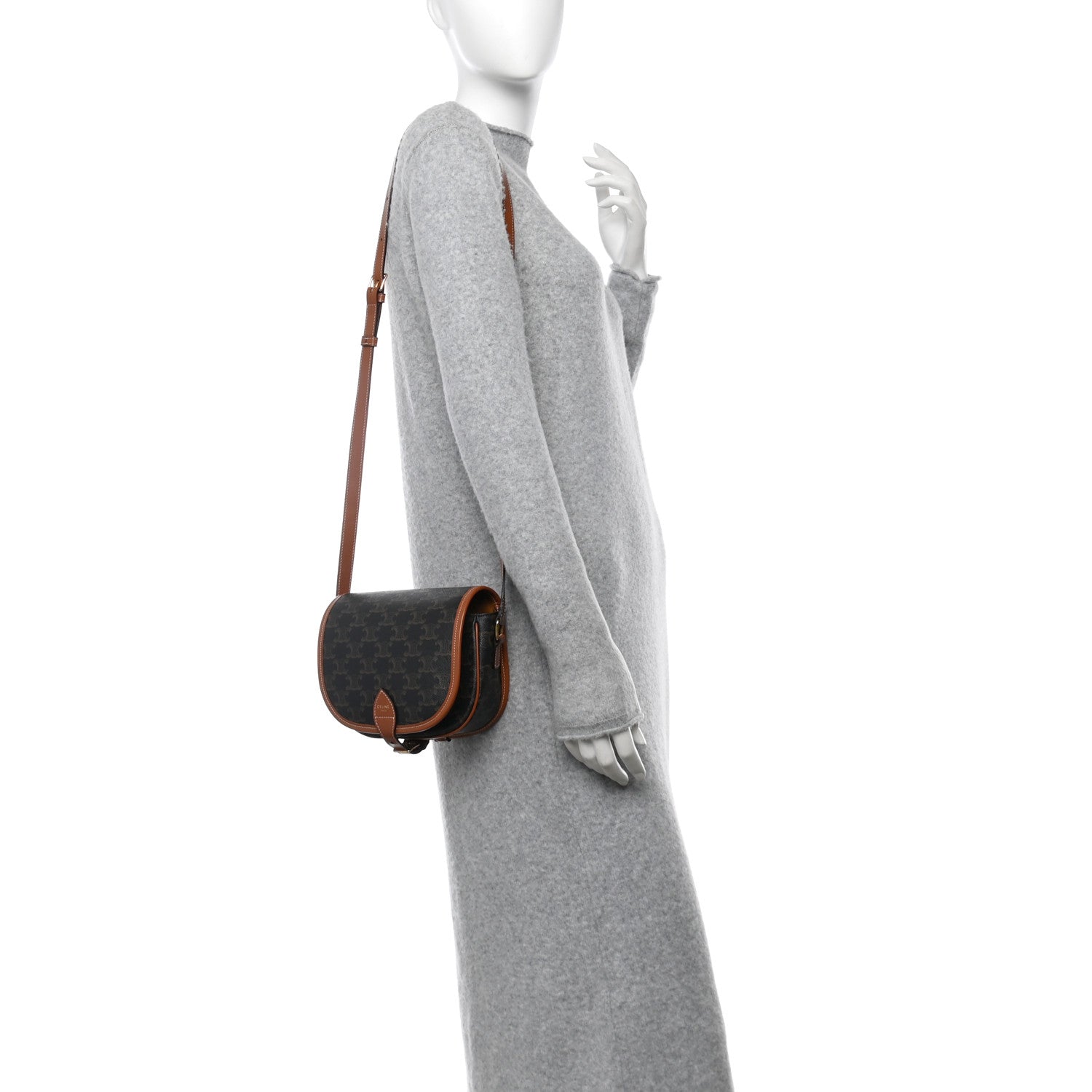 Celine Triomphe Canvas Medium Folco Bag Tan 2 of 9