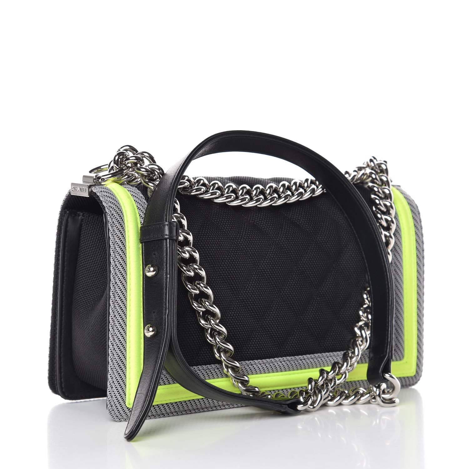Chanel Canvas Quilted Medium Fluo Boy Flap Black Grey Yellow 3 of 12