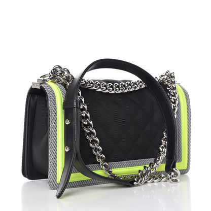 Chanel Canvas Quilted Medium Fluo Boy Flap Black Grey Yellow 3 of 12