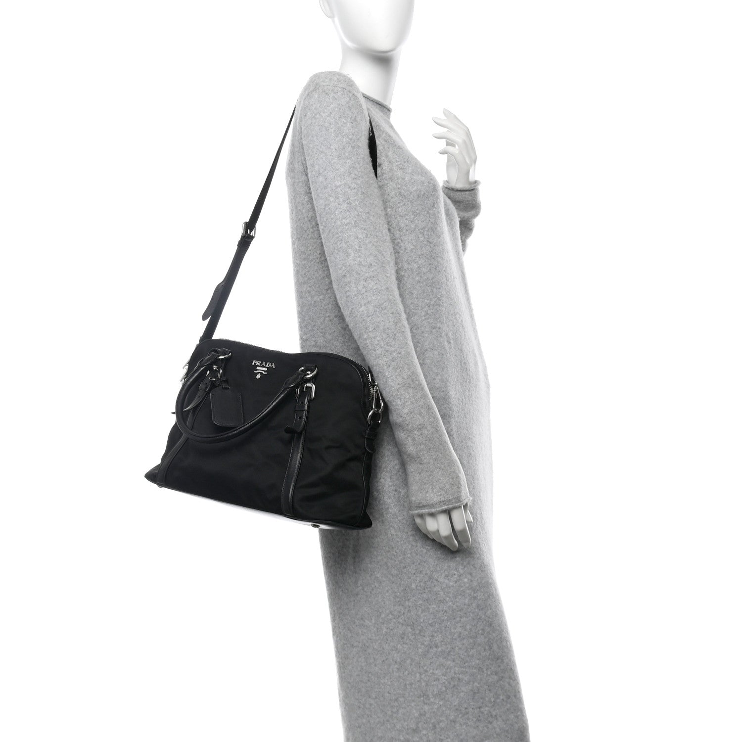Prada Tessuto Nylon Calfskin Dome Satchel Black 2 of 11