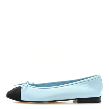 Chanel Lambskin Cap Toe CC Ballerina Flats 39 Light Blue Black 1 of 7
