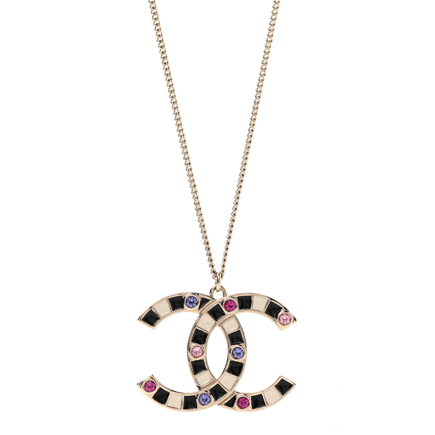 Crystal Enamel CC Pendant Necklace Gold Multicolor