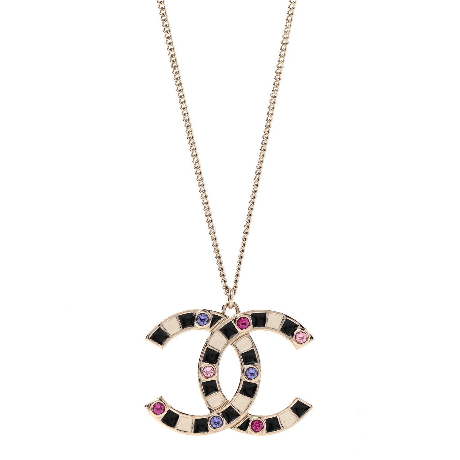 Chanel Crystal Enamel CC Pendant Necklace Gold Multicolor 4 of 6