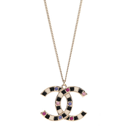 Chanel Crystal Enamel CC Pendant Necklace Gold Multicolor 4 of 6