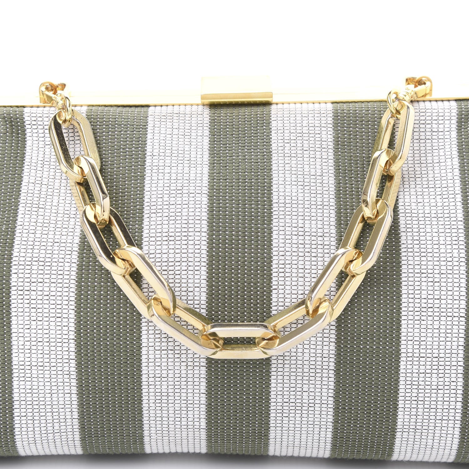Mansur Gavriel Canvas Stripe Volume Chain Clutch Green White 8 of 8