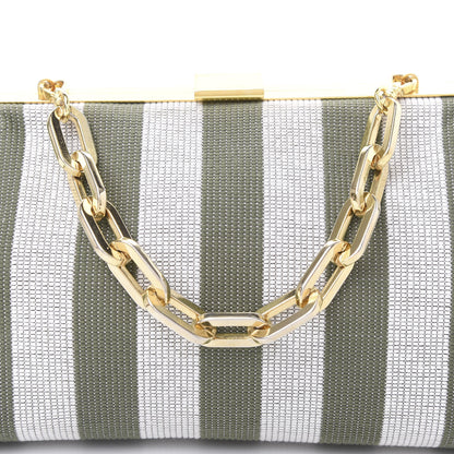 Mansur Gavriel Canvas Stripe Volume Chain Clutch Green White 8 of 8
