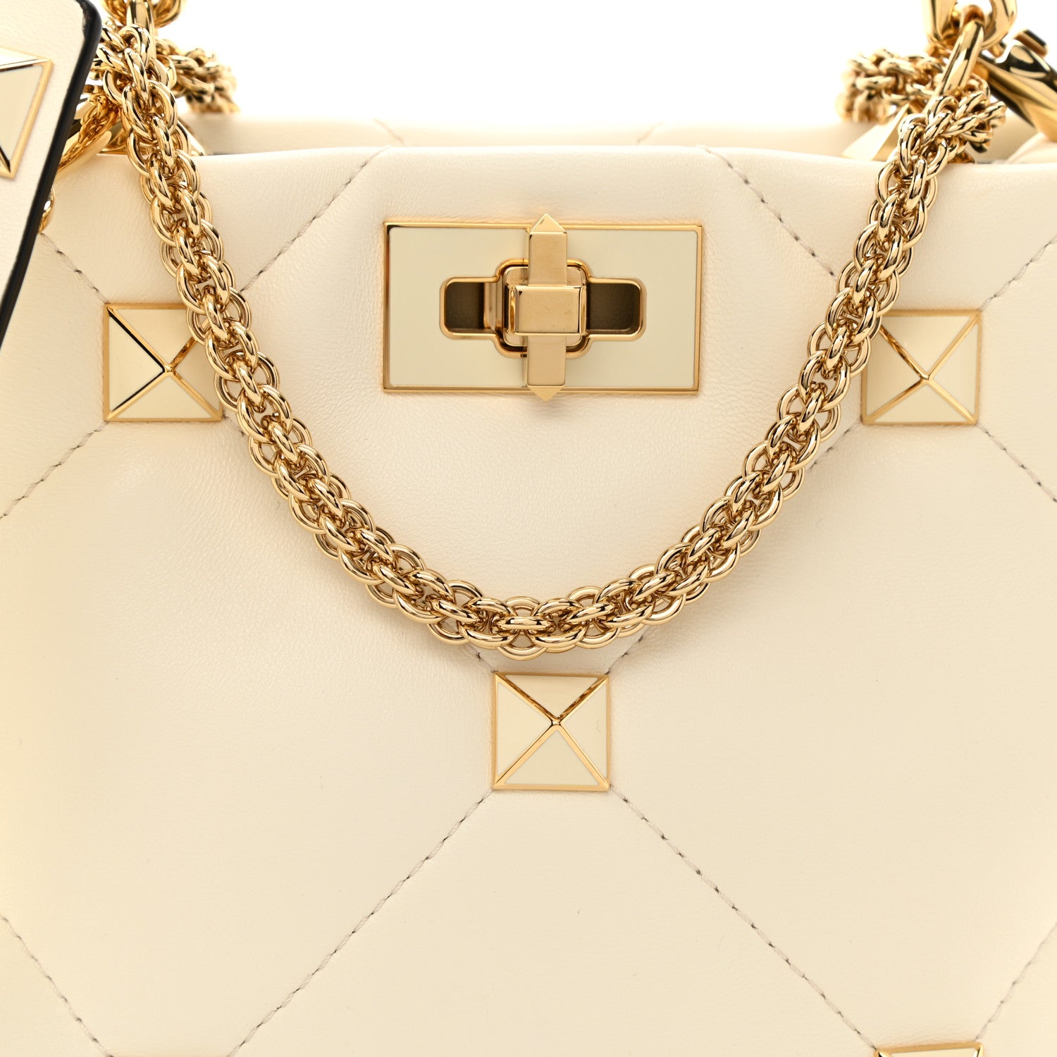 Valentino Garavani Nappa Enamel Small Roman Stud The Handle Bag Ivory 7 of 9