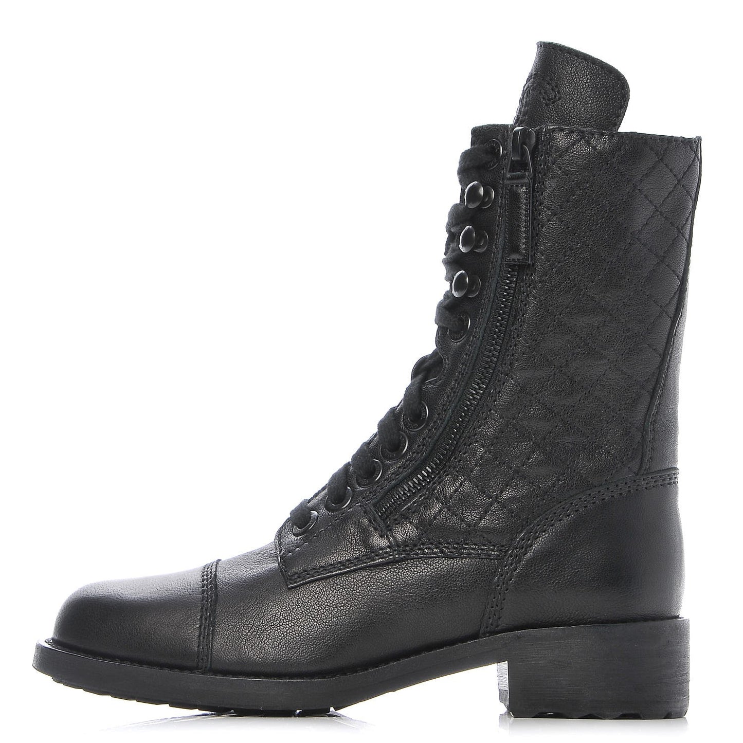 Sheepskin Quilted CC Tall Lace Up Combat Boots 35.5 Black
