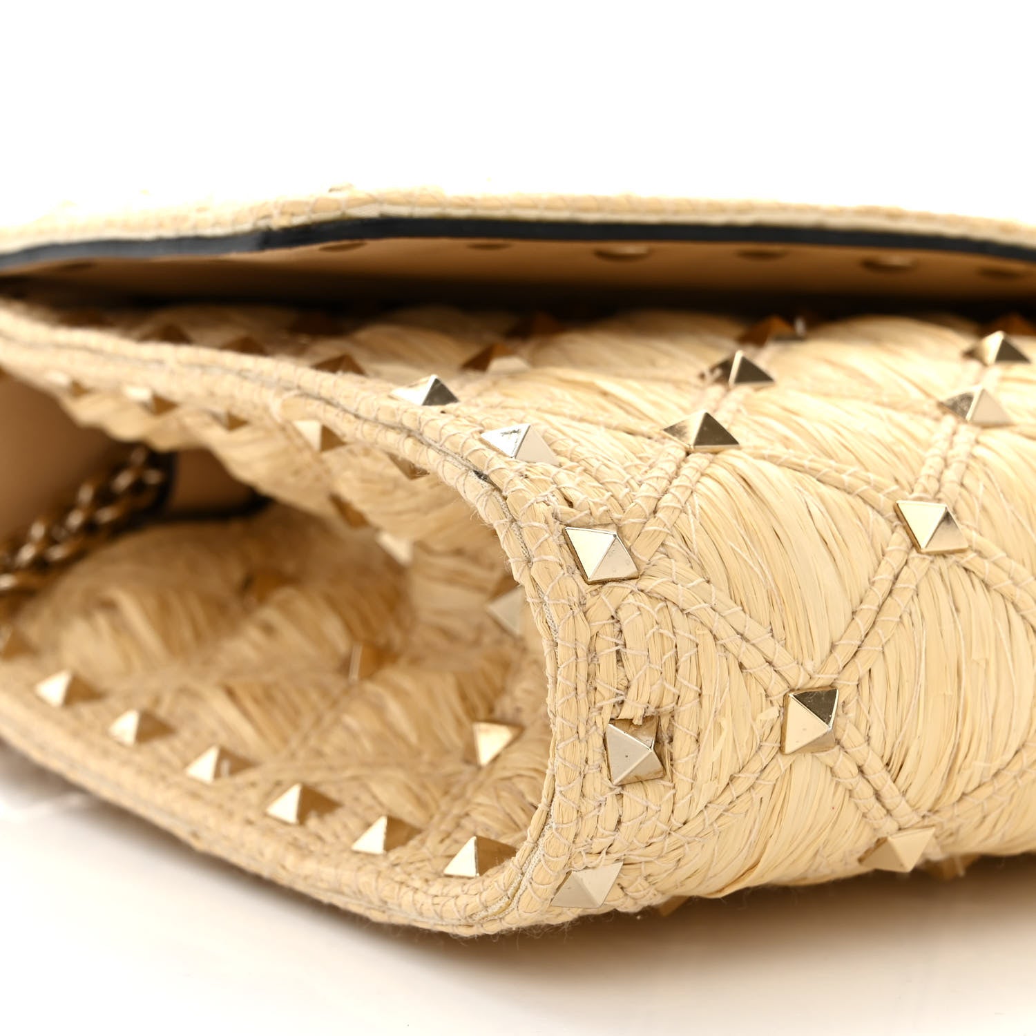 Valentino Garavani Raffia Lambskin Rockstud Spike Wallet on Chain Naturale 8 of 9