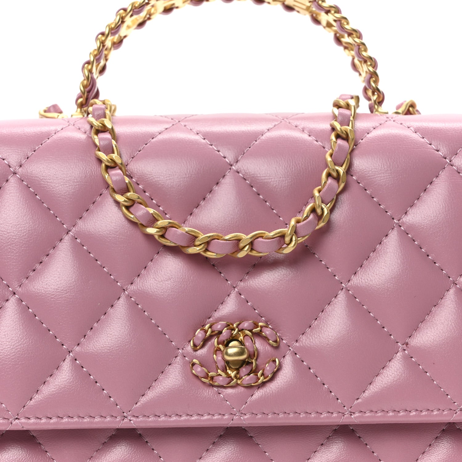 Chanel Lambskin Quilted Strass On Top Wallet On Chain Pink 9 of 12