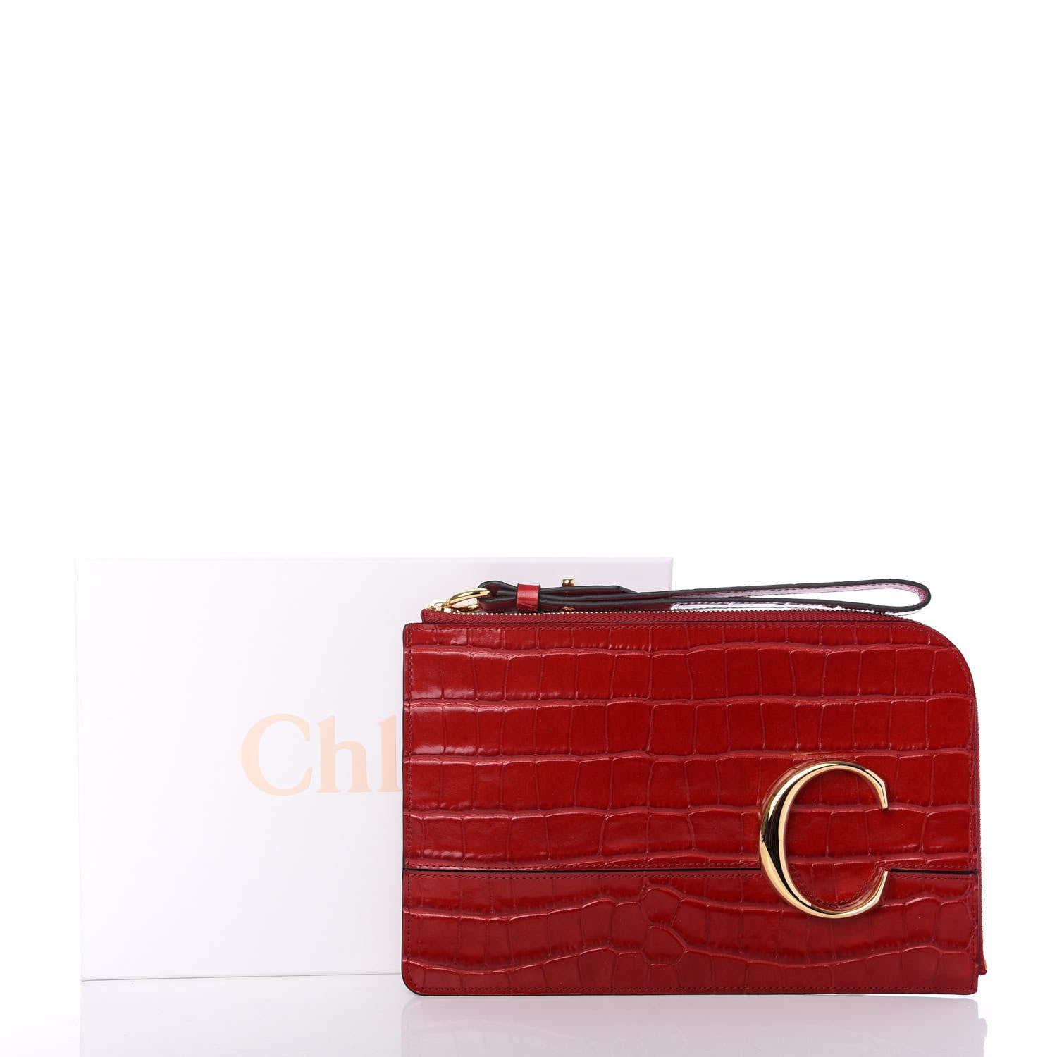 Chloe Crocodile Embossed Calfskin C Flat Pouch Dusty Red 8 of 8