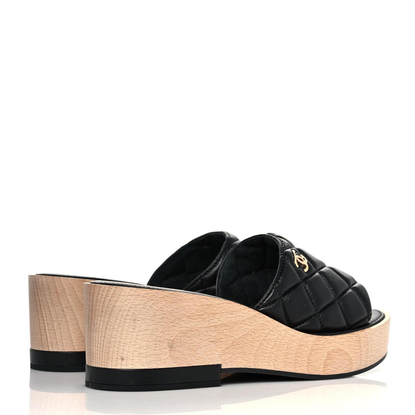 Lambskin Quilted CC Slip On Platform Sandals 39 Black