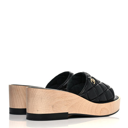 Chanel Lambskin Quilted CC Slip On Platform Sandals 39 Black 4 of 9