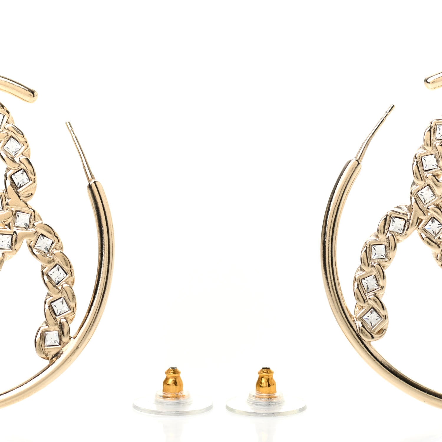 Chanel Crystal High Society CC Hoop Earrings Gold 3 of 4