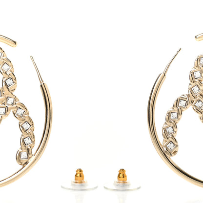 Chanel Crystal High Society CC Hoop Earrings Gold 3 of 4