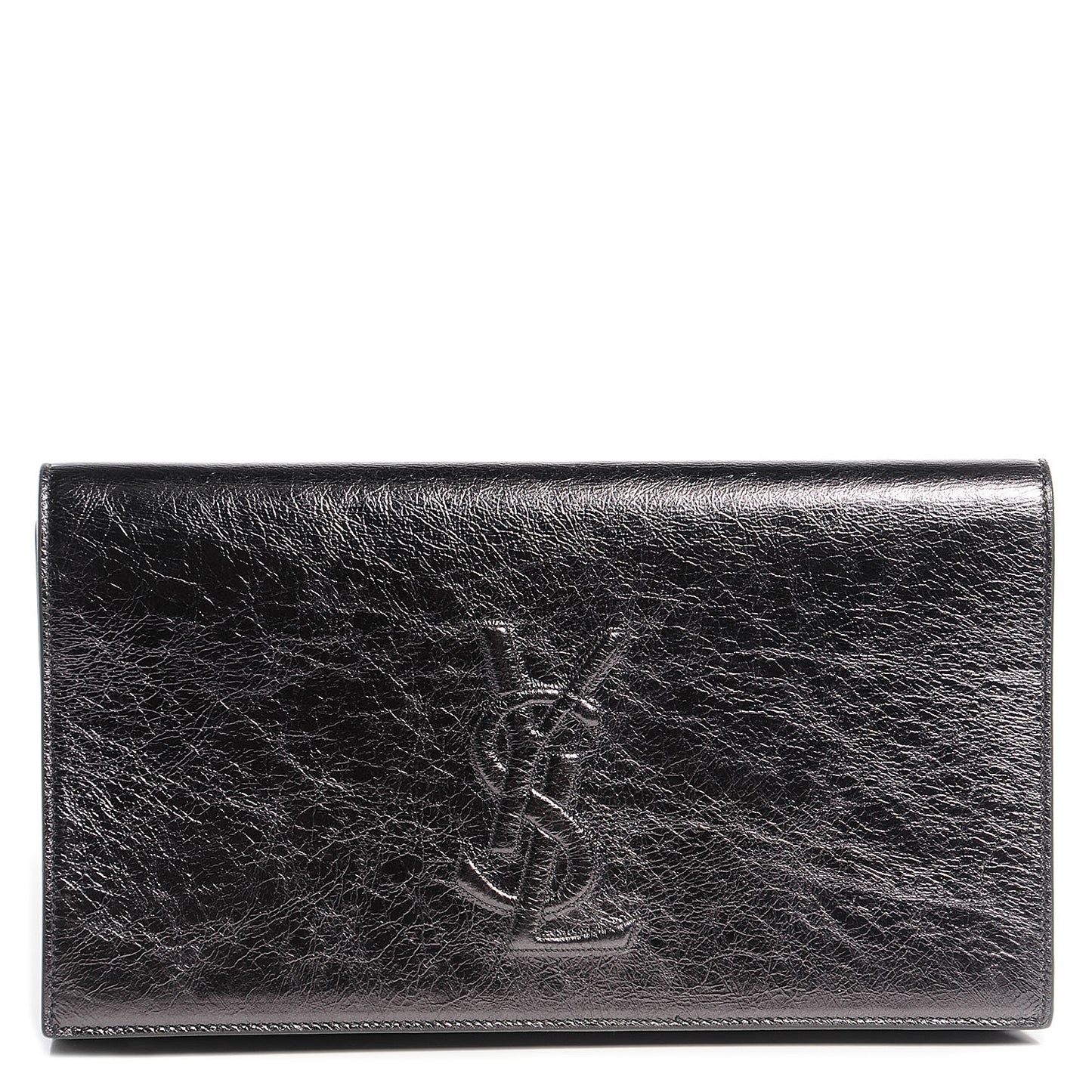 Metallic Leather Large Belle De Jour Clutch Dark Silver