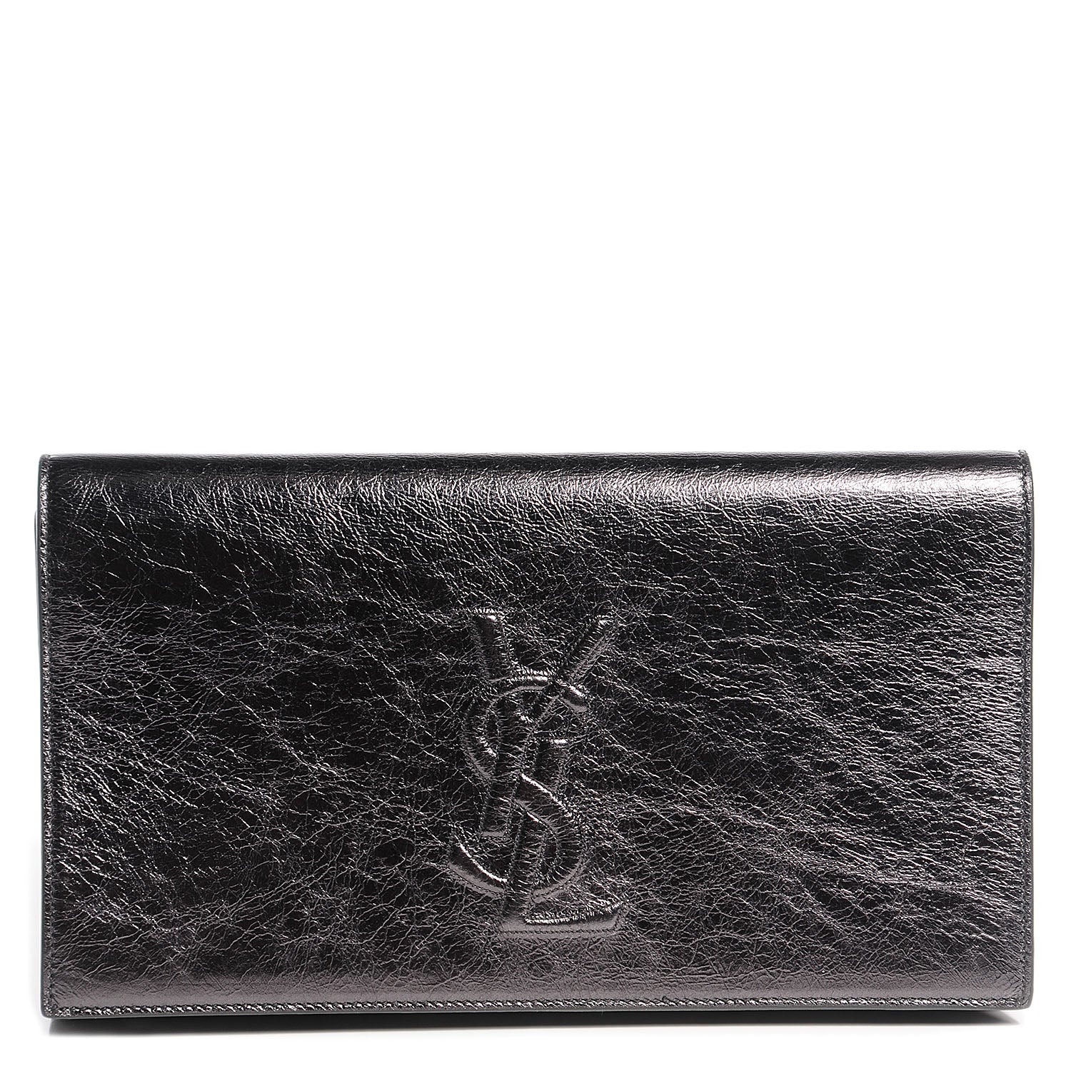 Saint Laurent Metallic Leather Large Belle De Jour Clutch Dark Silver 1 of 10