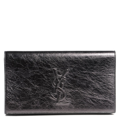 Saint Laurent Metallic Leather Large Belle De Jour Clutch Dark Silver 1 of 10