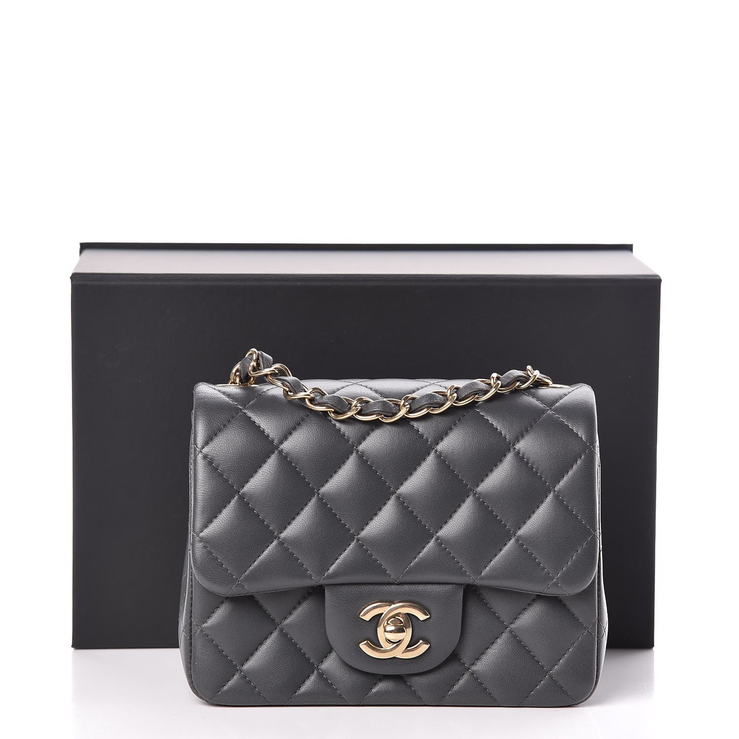 Lambskin Quilted Mini Square Flap Dark Grey