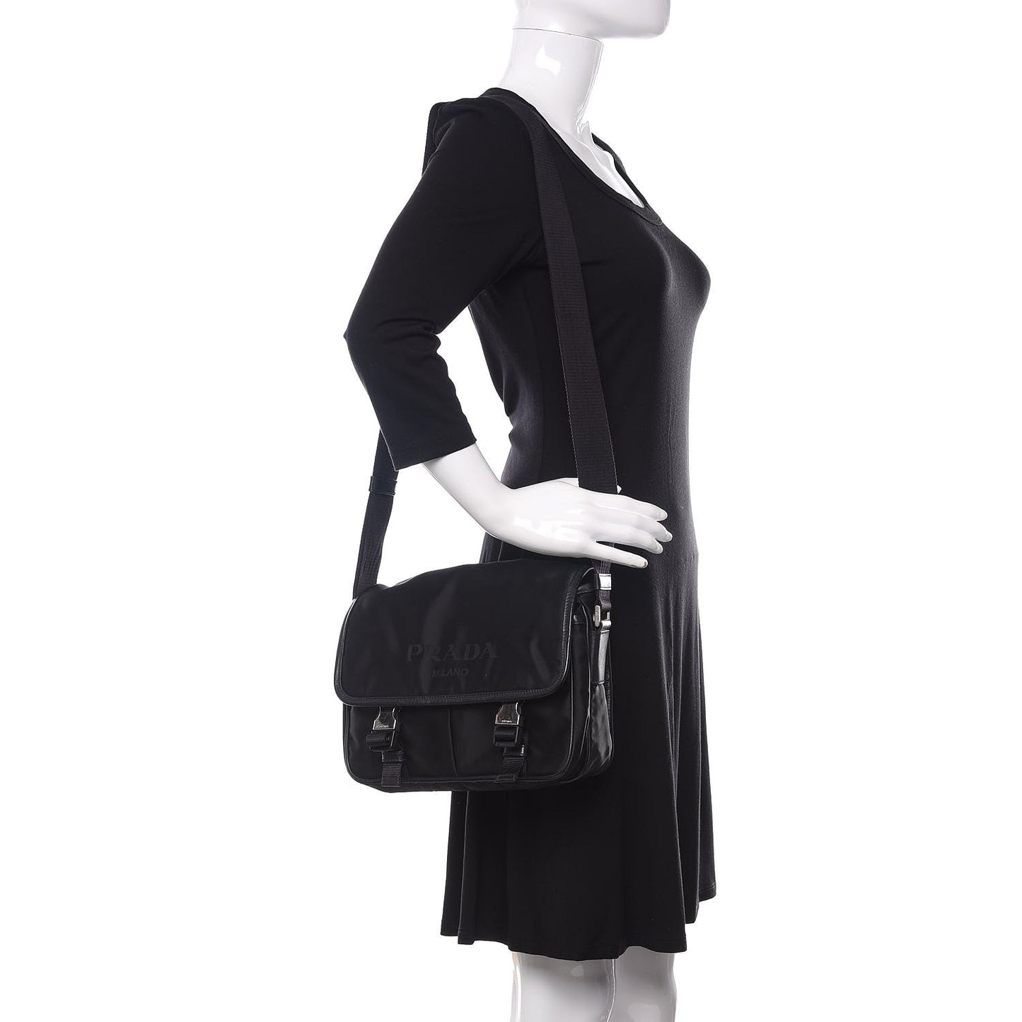 Tessuto Nylon Saffiano Logo Messenger Bag Black