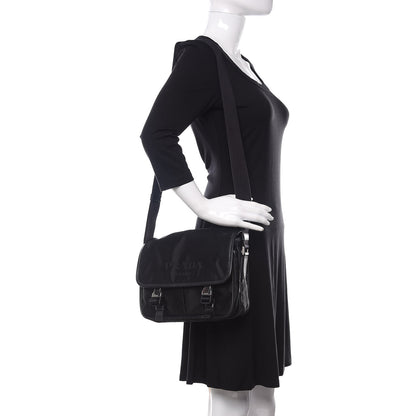 Prada Tessuto Nylon Saffiano Logo Messenger Bag Black 2 of 10
