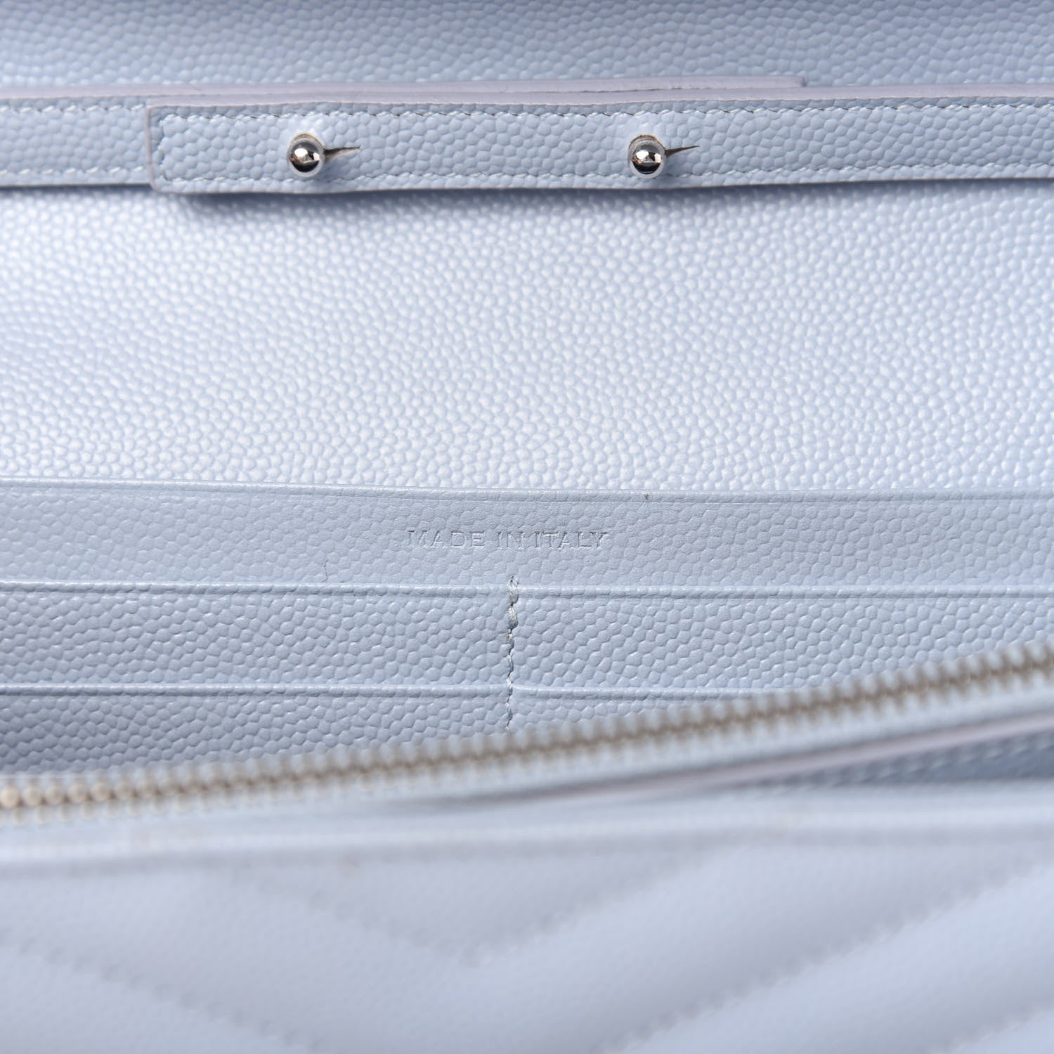 Saint Laurent Grain De Poudre Matelasse Chevron Monogram Chain Wallet Sky Blue 9 of 10
