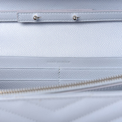 Saint Laurent Grain De Poudre Matelasse Chevron Monogram Chain Wallet Sky Blue 9 of 10