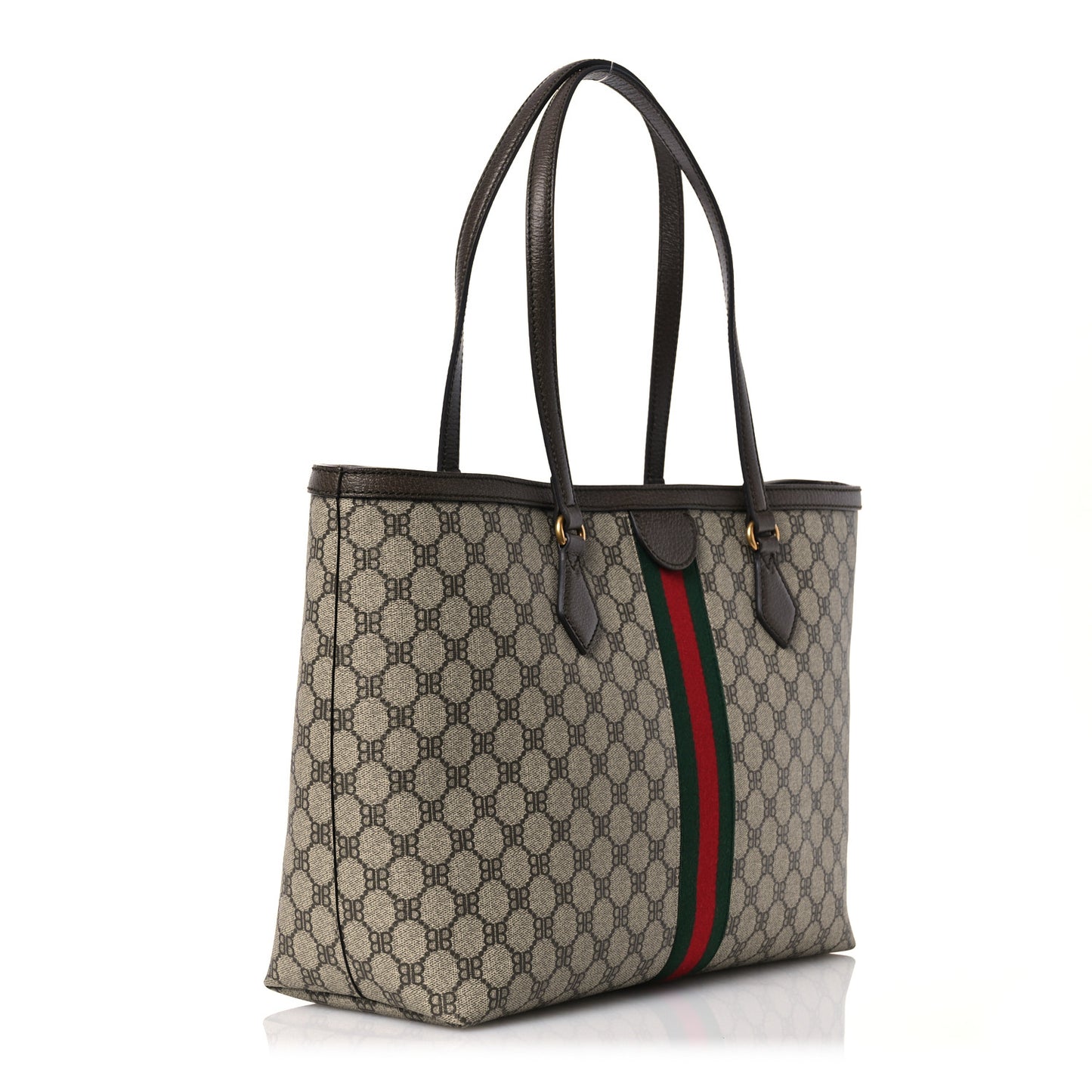 X BALENCIAGA BB Supreme Monogram Web Medium Ophidia Shopping Tote Beige New Acero