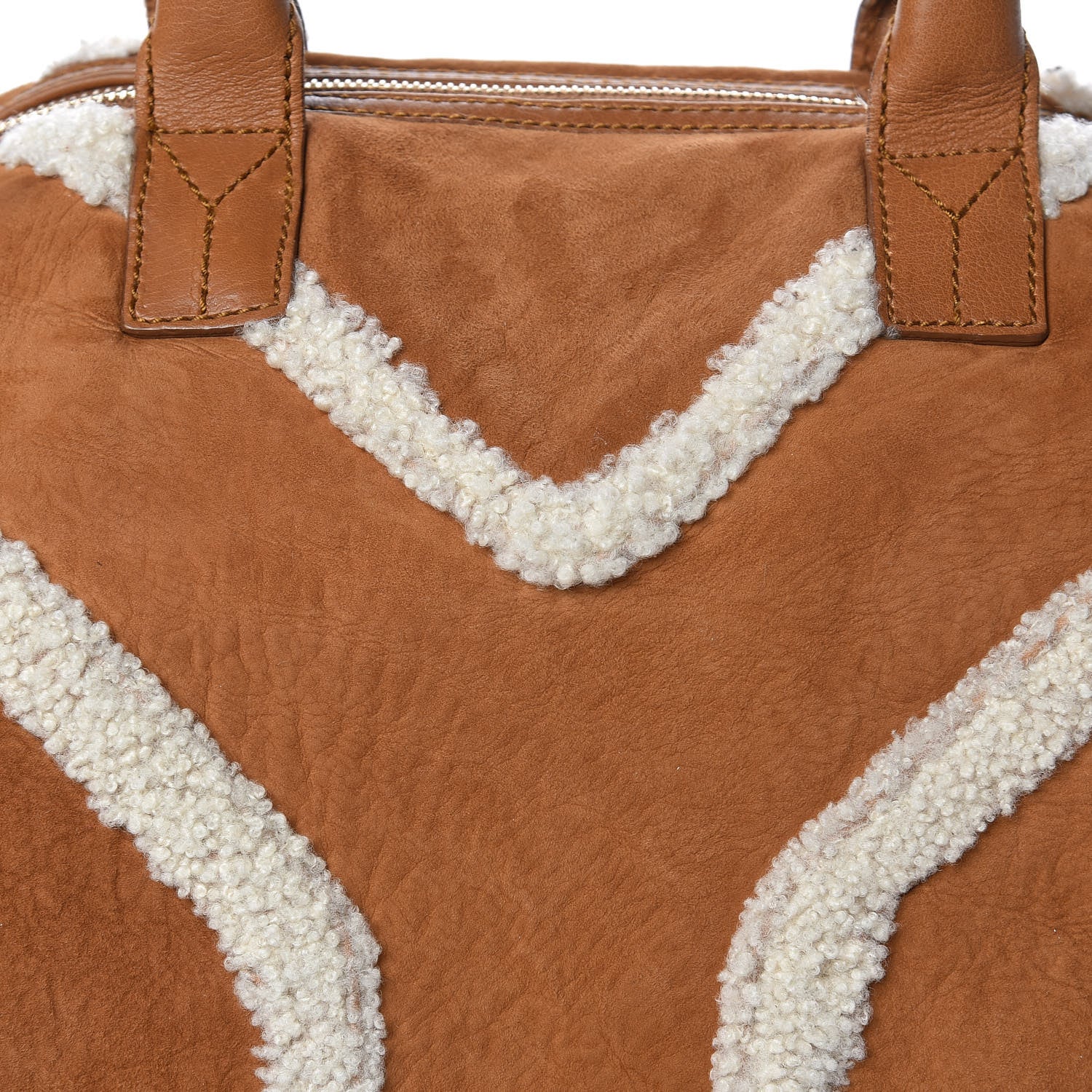 Saint Laurent Suede Shearling Medium Easy Sac Tan 8 of 15