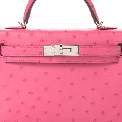 Hermes Ostrich Kelly Sellier Mini 20 Rose Tyrien 31 of 33