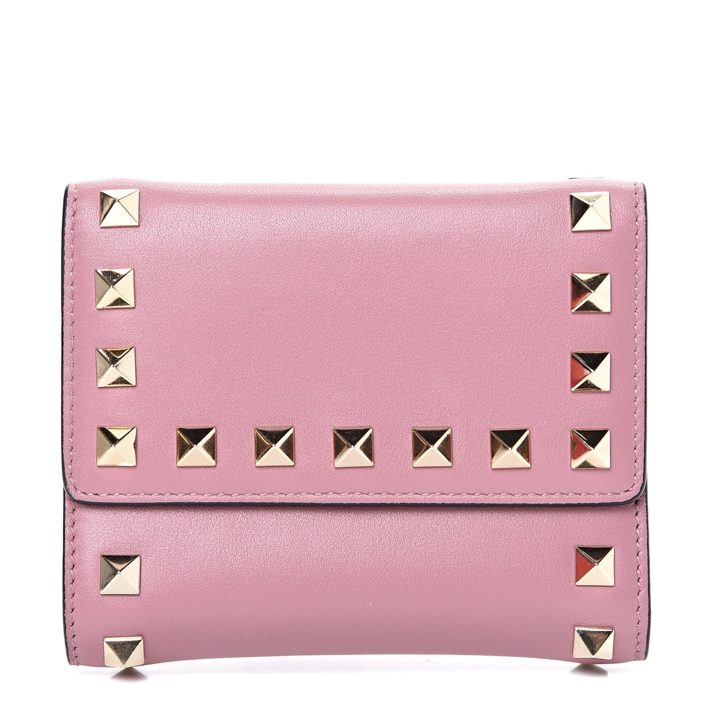 Calfskin Bi-Fold Rockstud Wallet Antique Rose