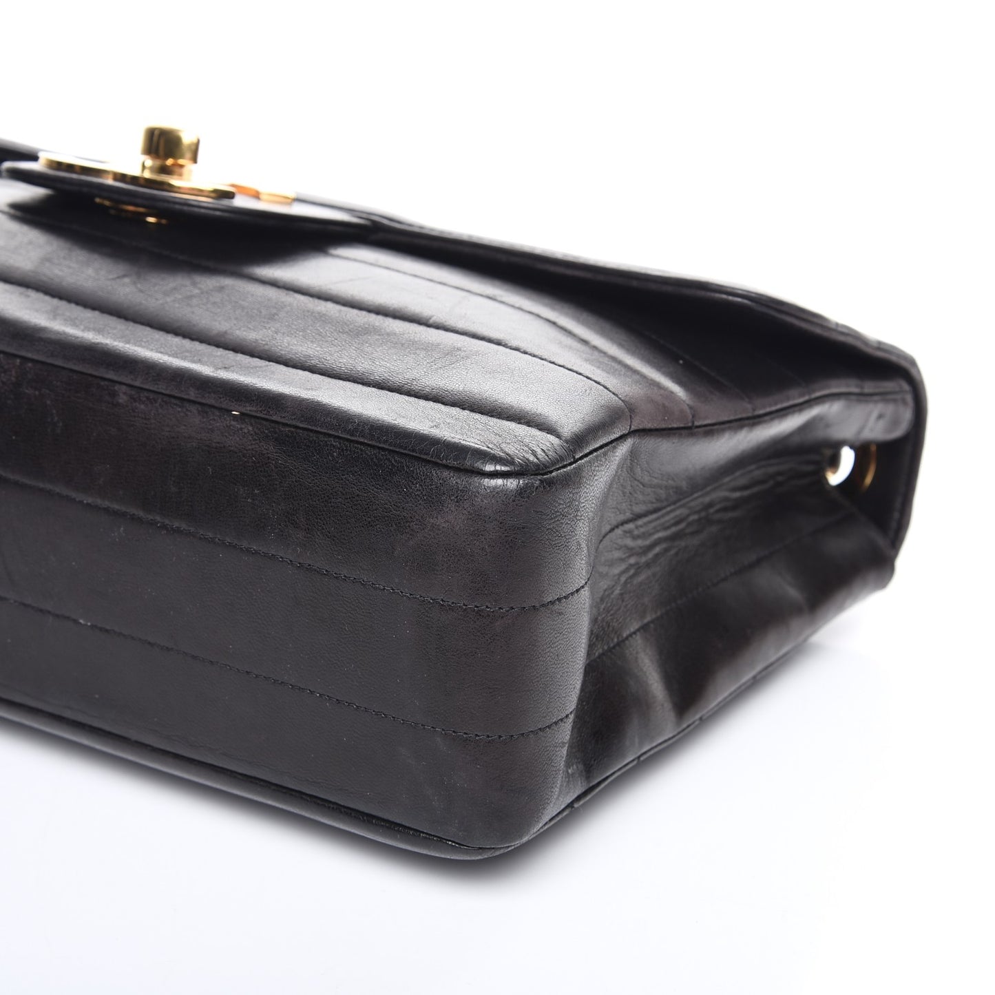 Lambskin Horizontal Quilt Jumbo Single Flap Black
