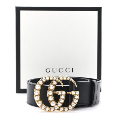 Gucci Moon Calfskin Pearl Double G 40mm Belt 85 34 Black Cream 5 of 5