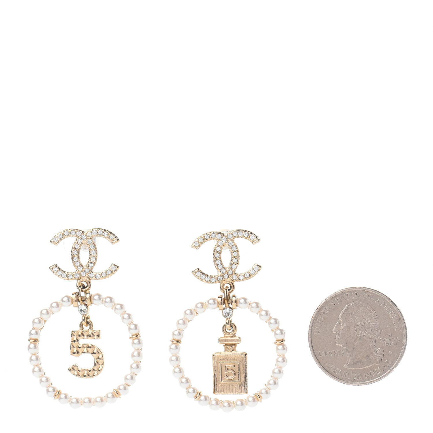Chanel Crystal Pearl Chanel Charms CC Drop Earrings Gold 2 of 7