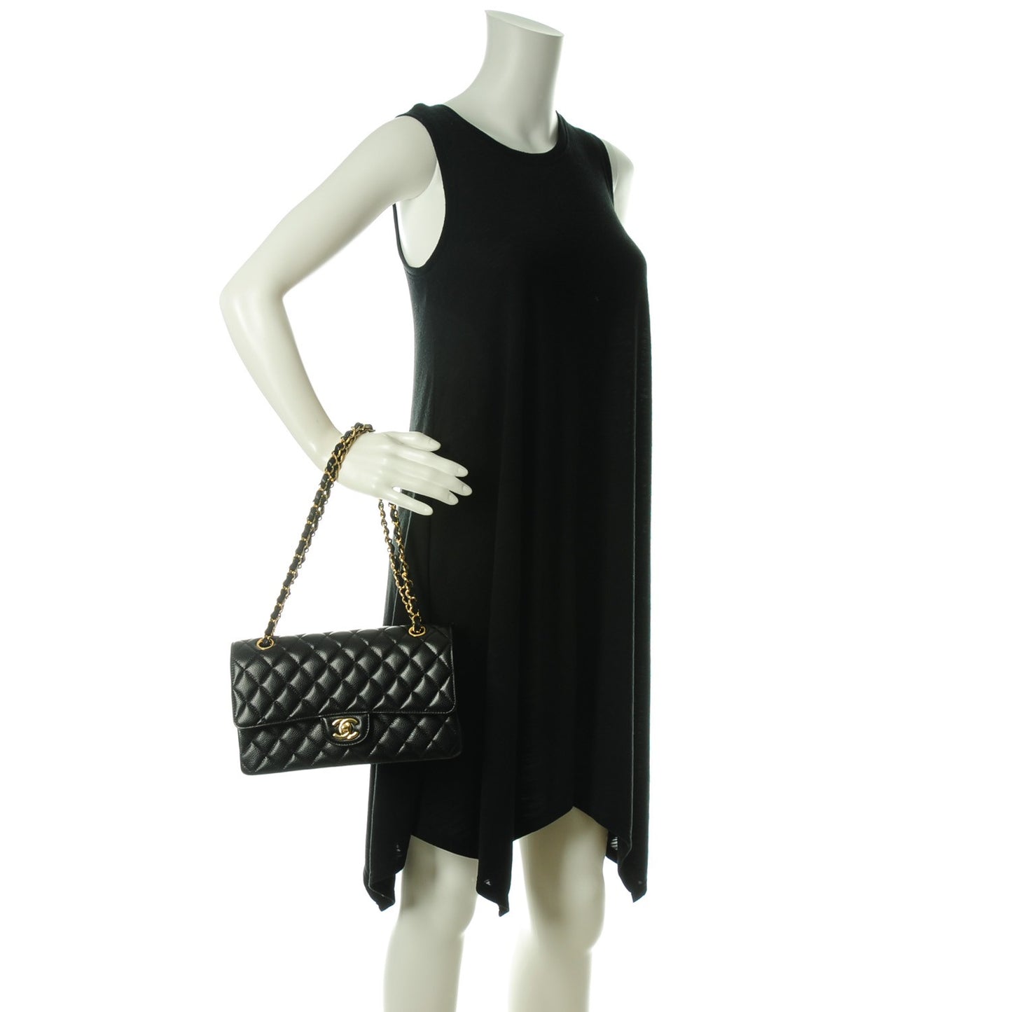 Caviar Quilted Medium Double Flap Black