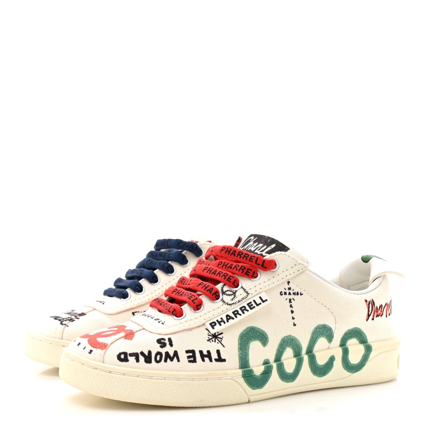 Chanel スニーカー ホワイト/レッド/イエロー/ブルー Chanel x Pharrell Williams Canvas Womens Sneakers 35 White