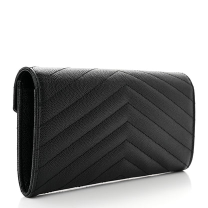 Saint Laurent Grain De Poudre Matelasse Chevron Monogram Flap Wallet Black 3 of 7