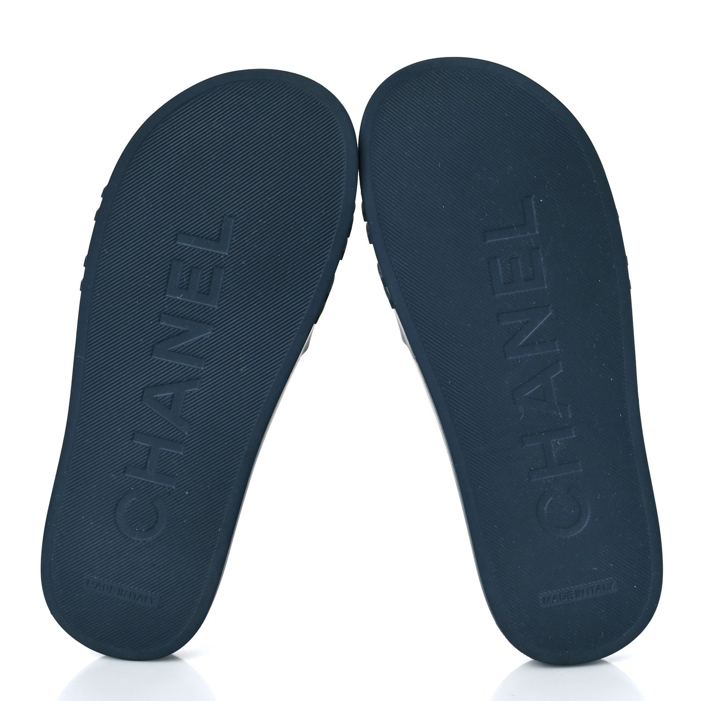 Rubber CC Flat Slide Sandals 36 Navy Gold