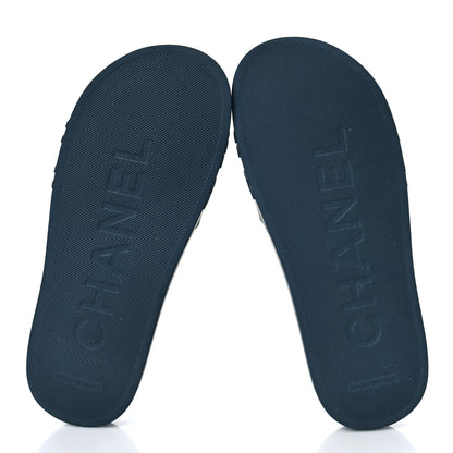 Chanel Rubber CC Flat Slide Sandals 36 Navy Gold 6 of 9
