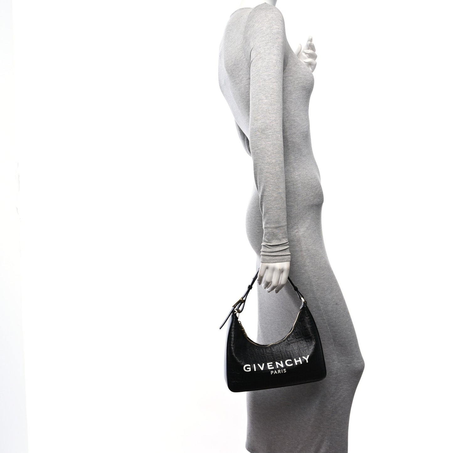 Coated Canvas Logo 4G Embossed Small Moon Cut Out Shoulder Bag Black