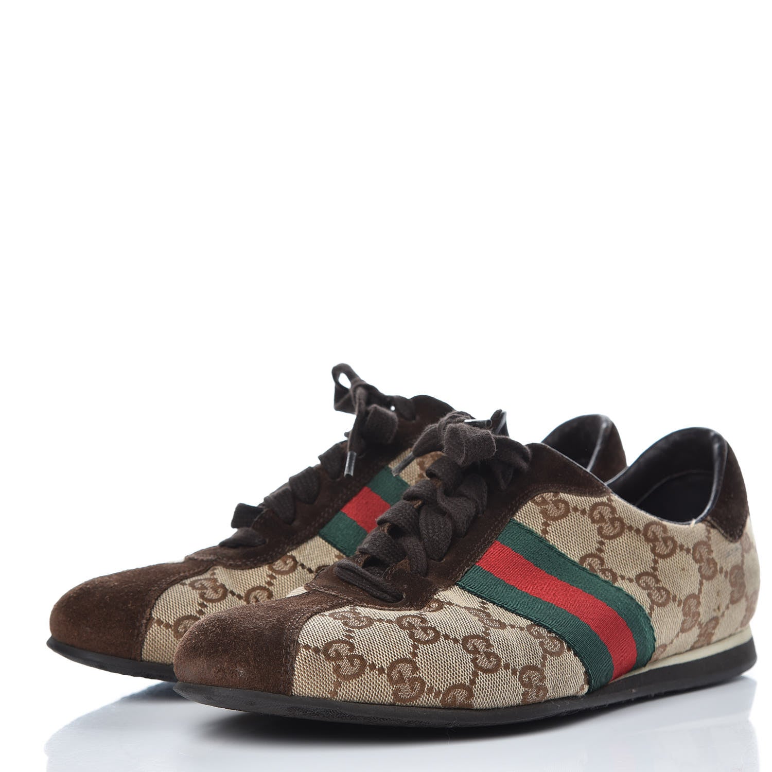 Gucci GG Monogram Suede Vintage Web Womens Sneakers 38 Dark Chestnut 3 of 11